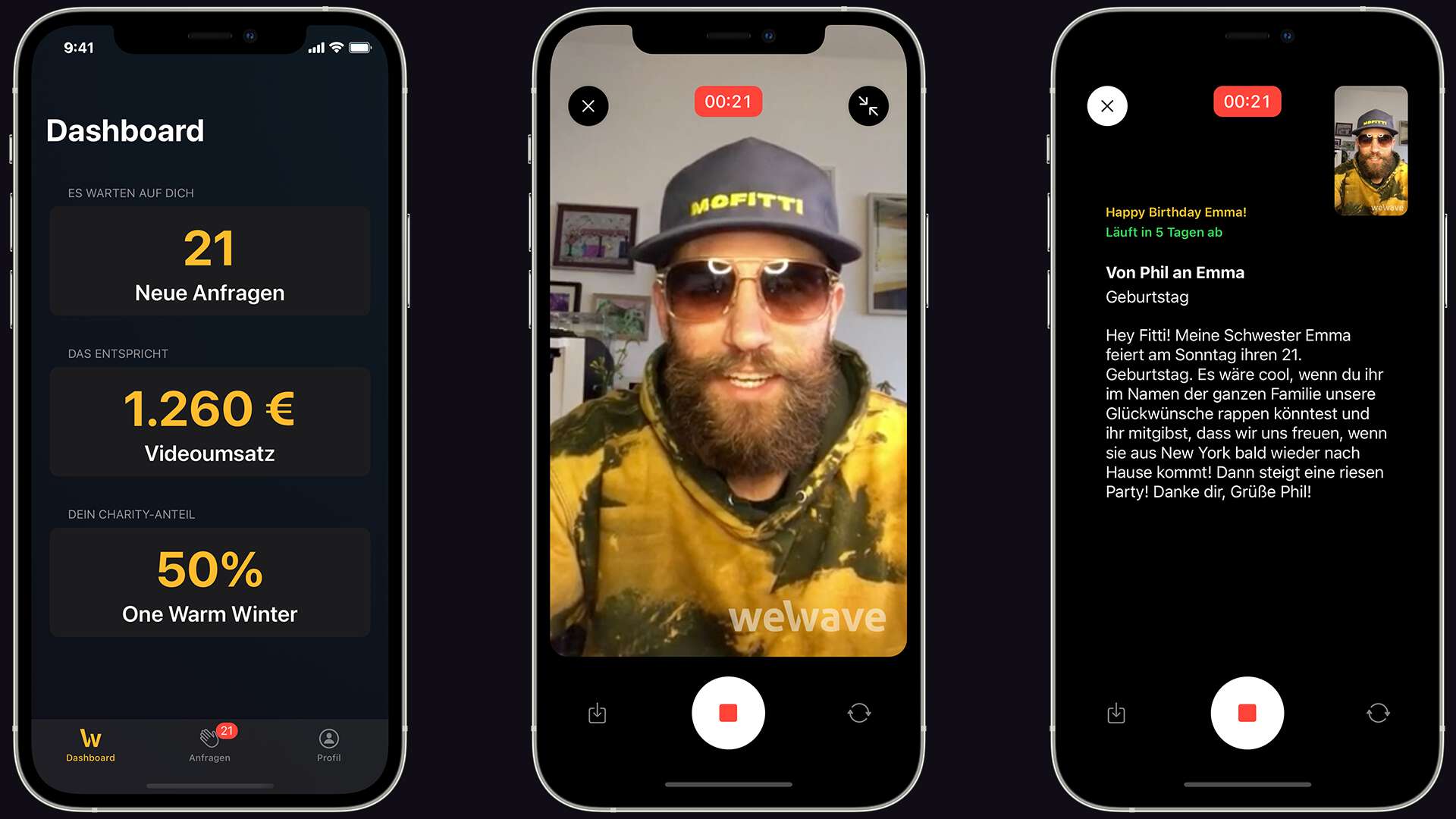 Drei Ansichten der Creator App, denn die App-Entwicklung war wesentlicher Bestandteil des Projekts