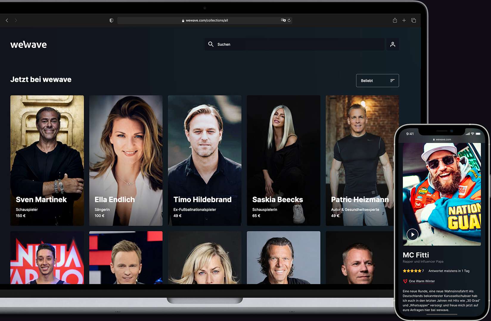 Bild der Wewave-Plattform auf Desktop und Mobile, das Shopsystem ist natürlich responsiv