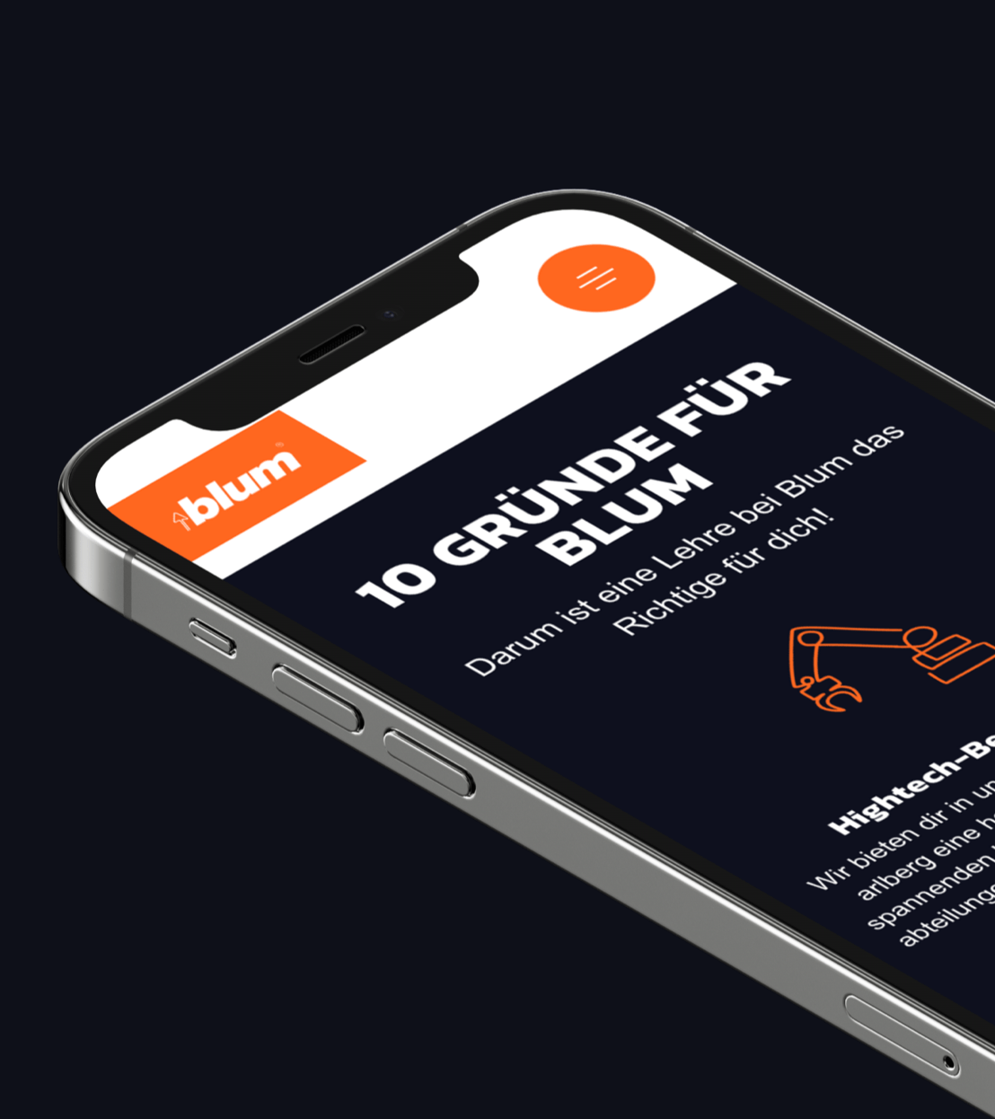 Ansicht vom Website Redesign der Blum Lehre Website auf einem Smartphone.